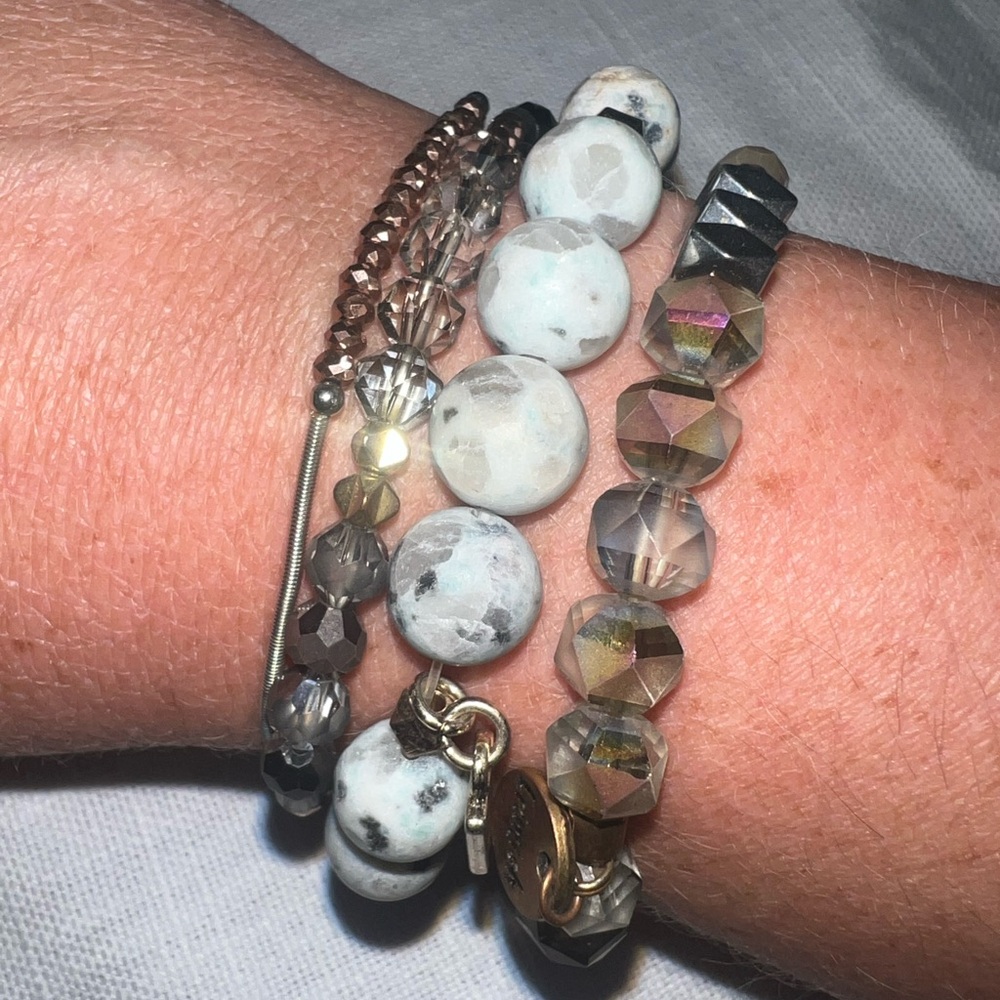 Ermish Grey Stone Bracelet Set with gold & rose gold accents
